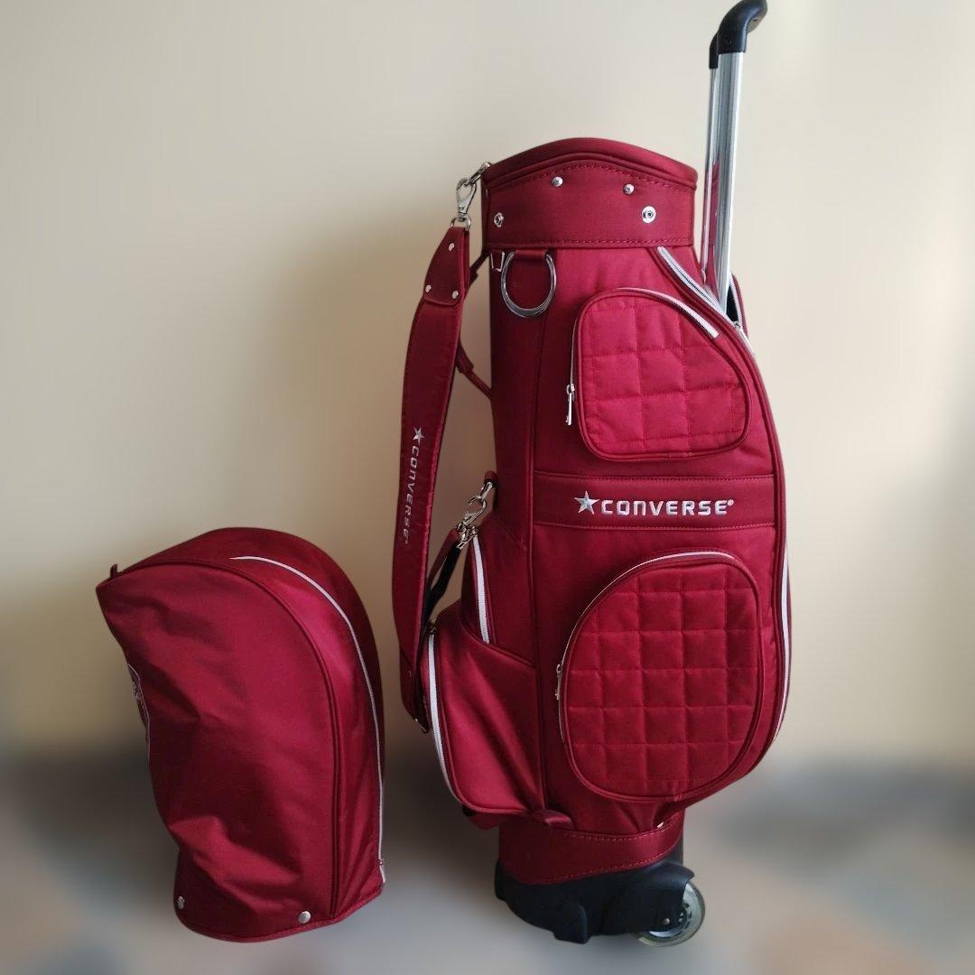 キャディバッグ キャスター付き 【使用1回のみ】 コンバース レッド 8.5型