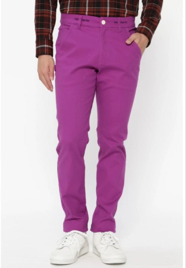 新品 パーリーゲイツ コットンストレッチドビーチェックパンツ(4)サイズM/紫