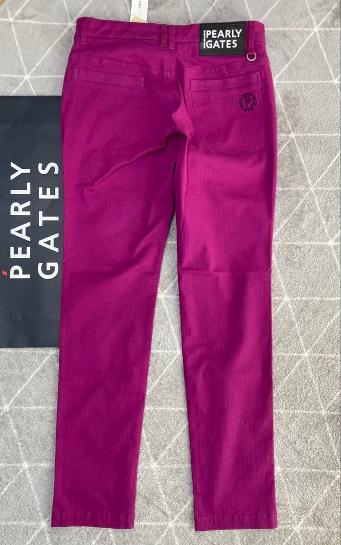 新品 パーリーゲイツ コットンストレッチドビーチェックパンツ(4)サイズM/紫