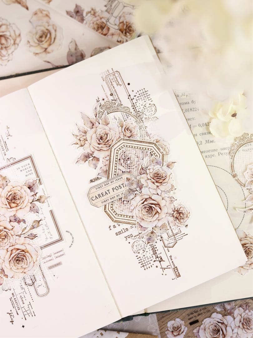 新品　月下温柔　和紙花マスキングテープ　マステ　6m