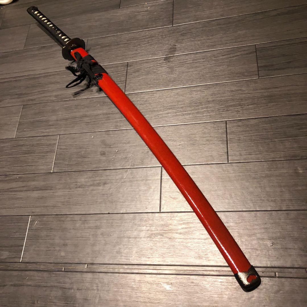 高級模造刀　居合刀　優乱刃紋　朱拵え　合金刀身