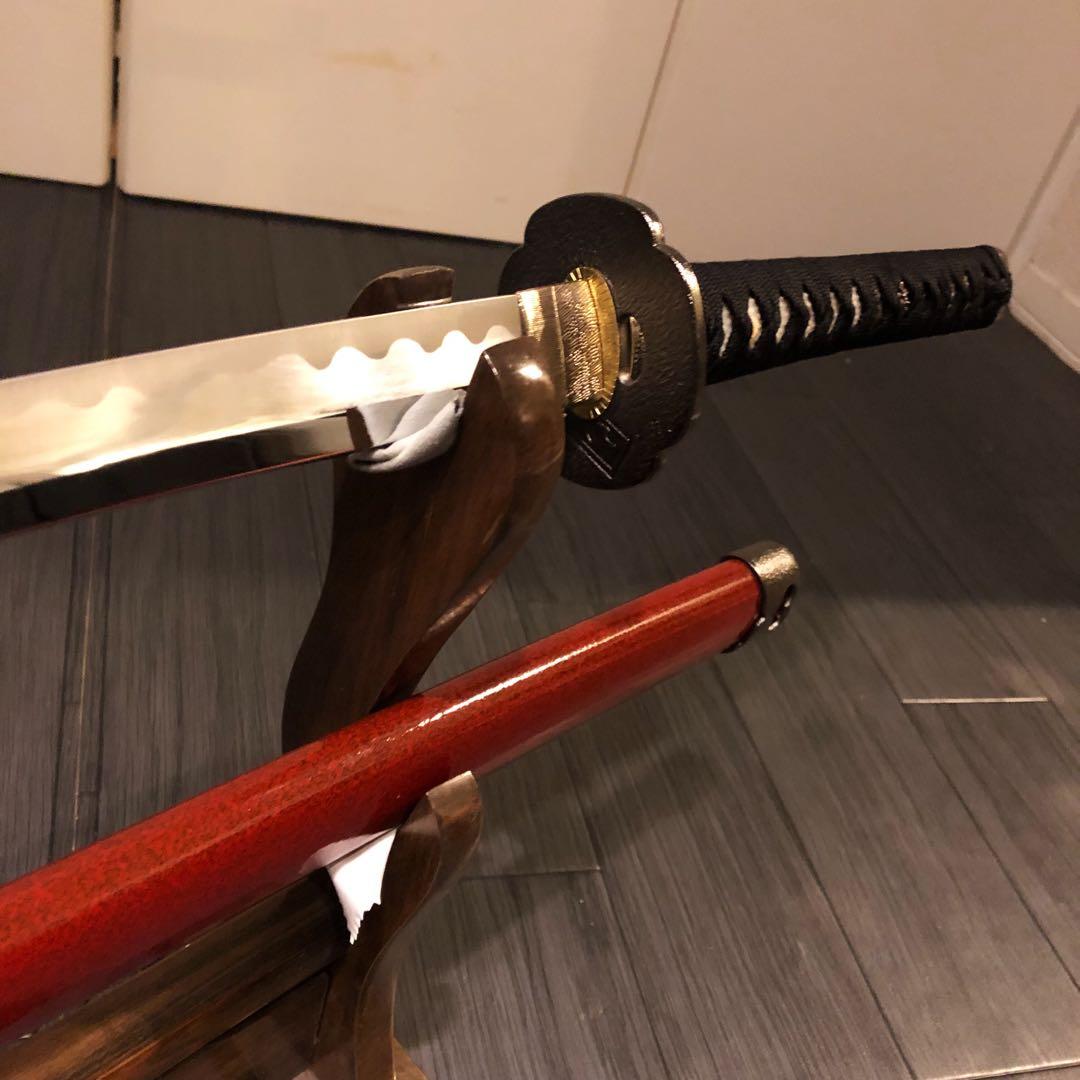 高級模造刀　居合刀　優乱刃紋　朱拵え　合金刀身