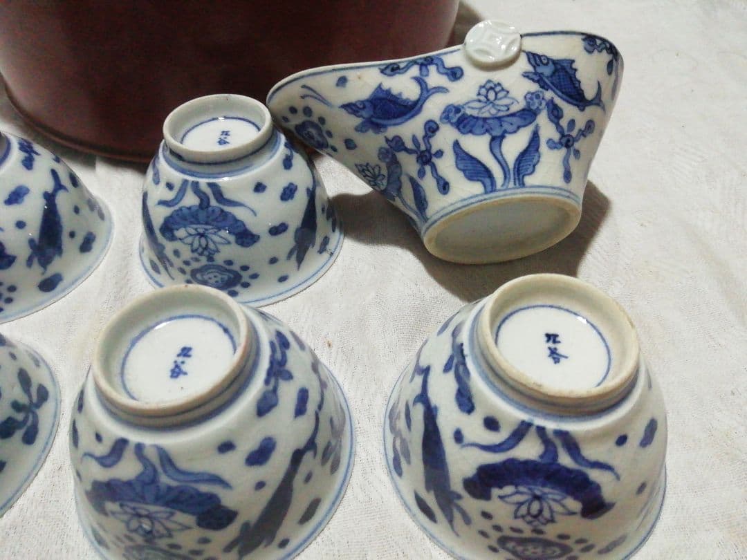 ♪時代九谷染付 煎茶揃い　朱漆茶櫃共