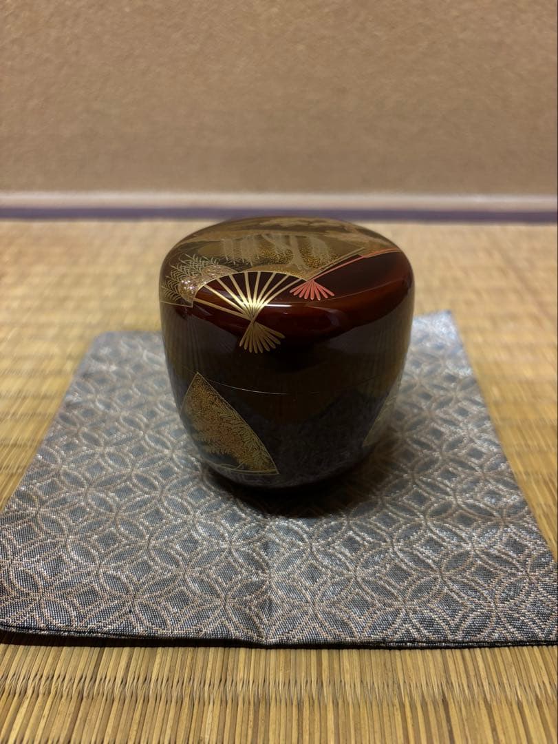 鵬雲斎　箱書　加賀蒔絵　岩倉隆弘峯　扇面大棗　棗　茶器　茶道具　山中塗