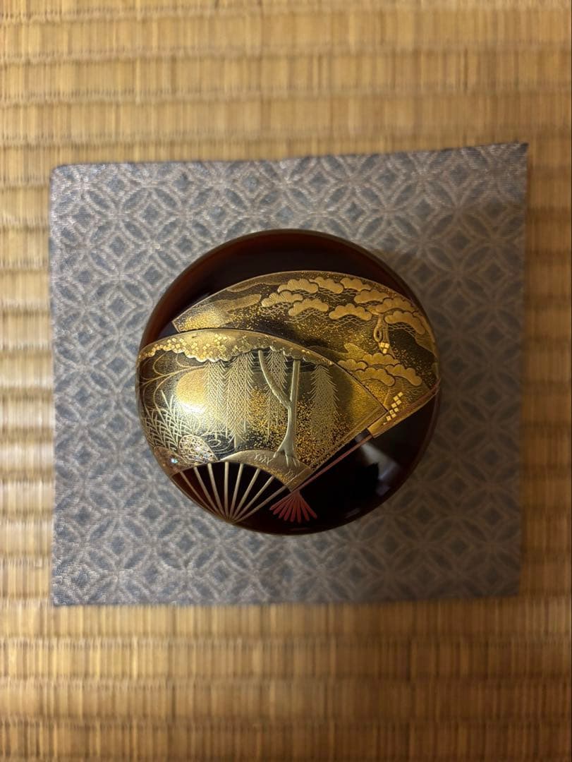 鵬雲斎　箱書　加賀蒔絵　岩倉隆弘峯　扇面大棗　棗　茶器　茶道具　山中塗