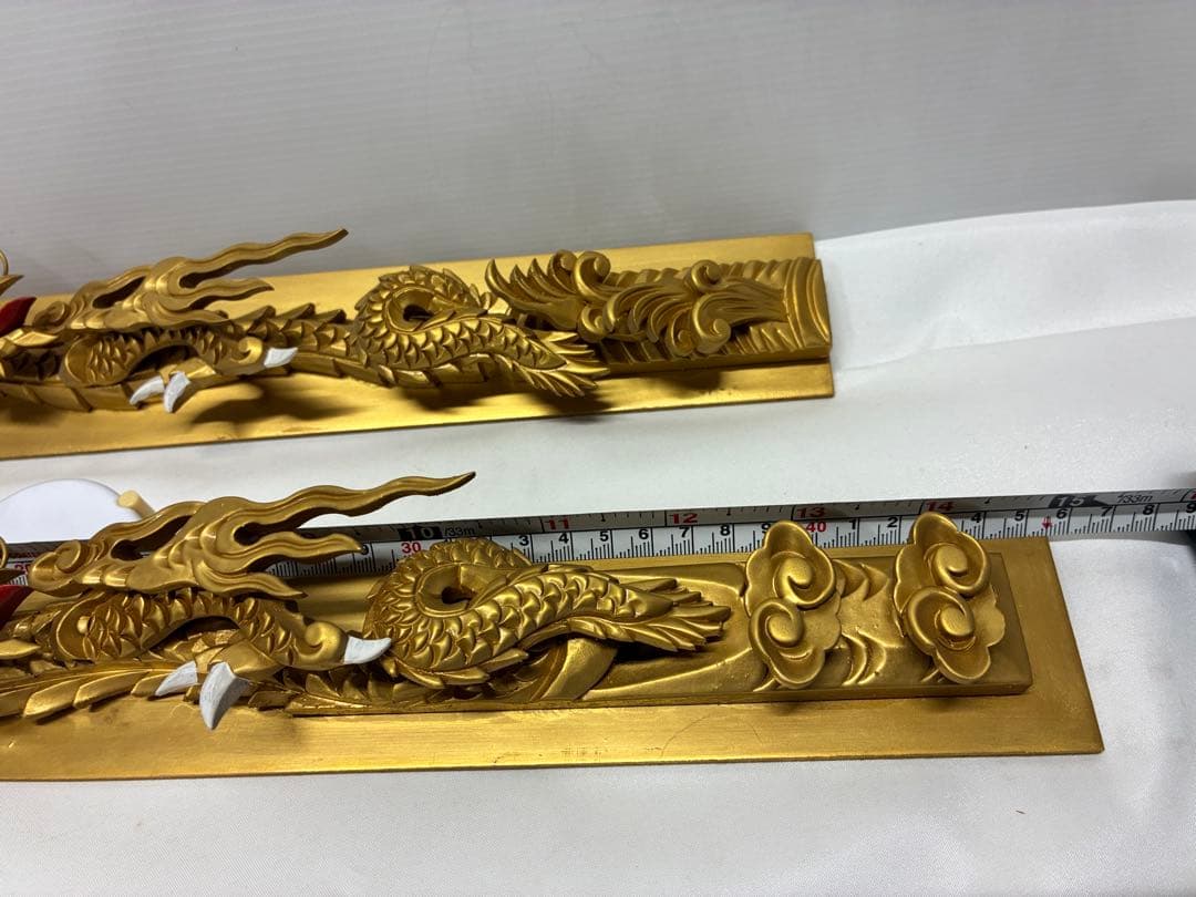✡*️様 木製龍彫 3点まとめて 目描き 金粉仕上げ/竜彫刻 /ドラゴン 欄間