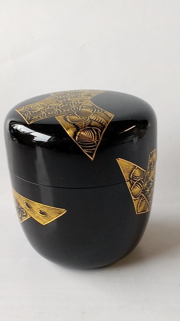 輪島塗 加門彰 作『 棗 扇面乃図 沈金 』漆器 漆芸 茶道具 共箱 共布 新品