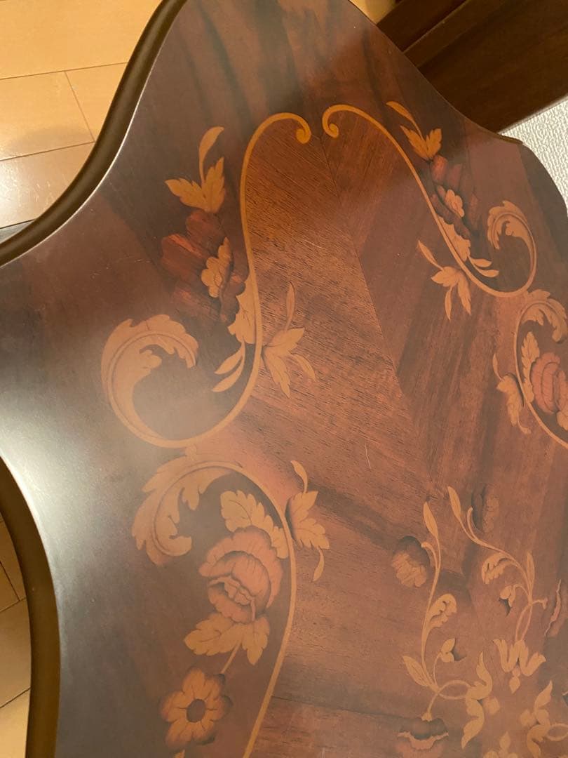 猫脚　象嵌イタリア製　木製テーブル　【注意】地域にては問い合わせ必須