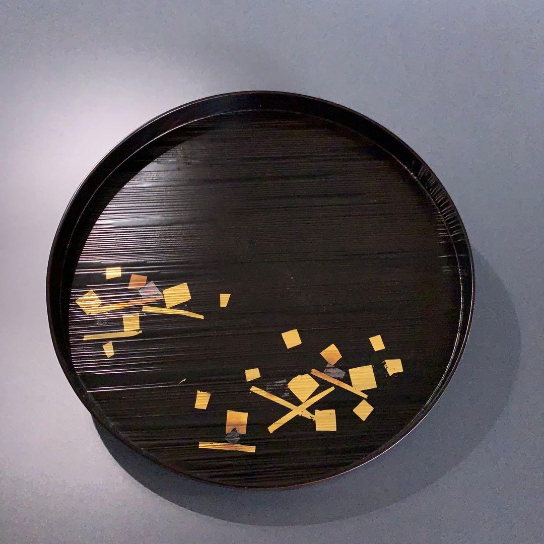 漆塗　丸盆２枚セット　象彦　運び盆　金銀彩　R0726ダ