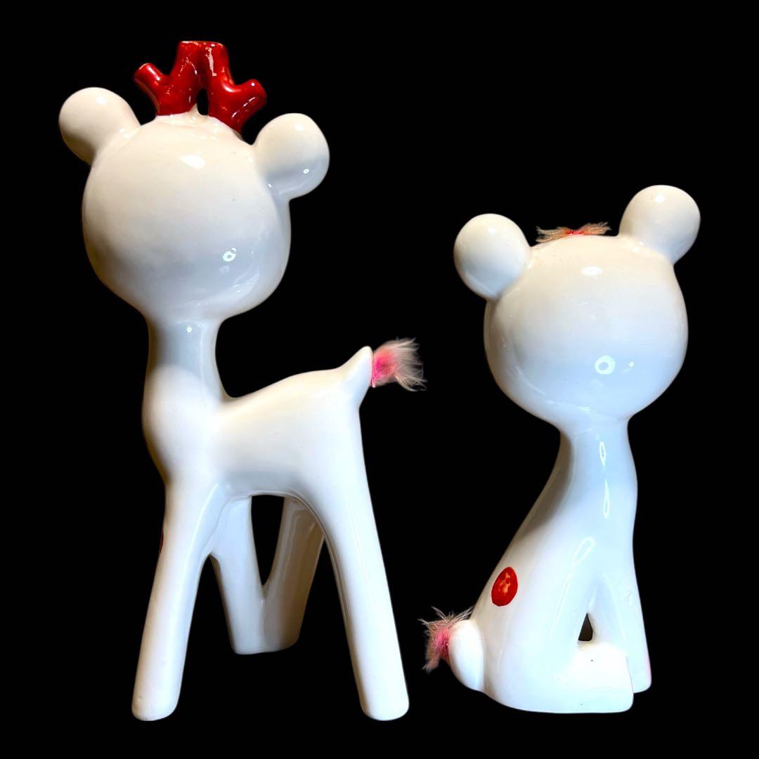 【限界価格！】《入手困難》昭和レトロ 内藤ルネ 陶器製バンビ親子セット 置物