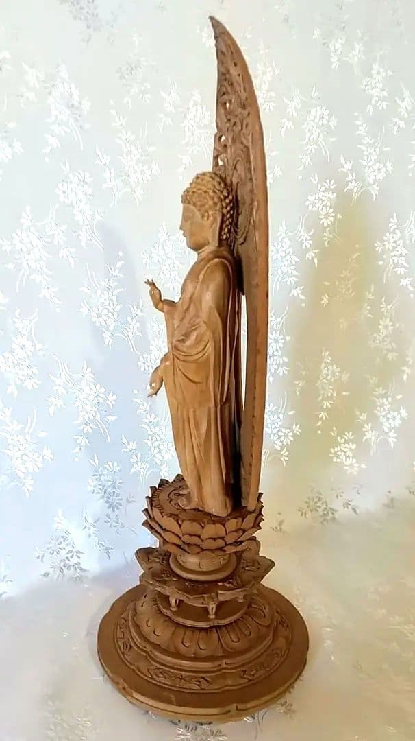 阿弥陀如来立像 4.5寸#570+#576 像は◆白檀 木彫 仏像