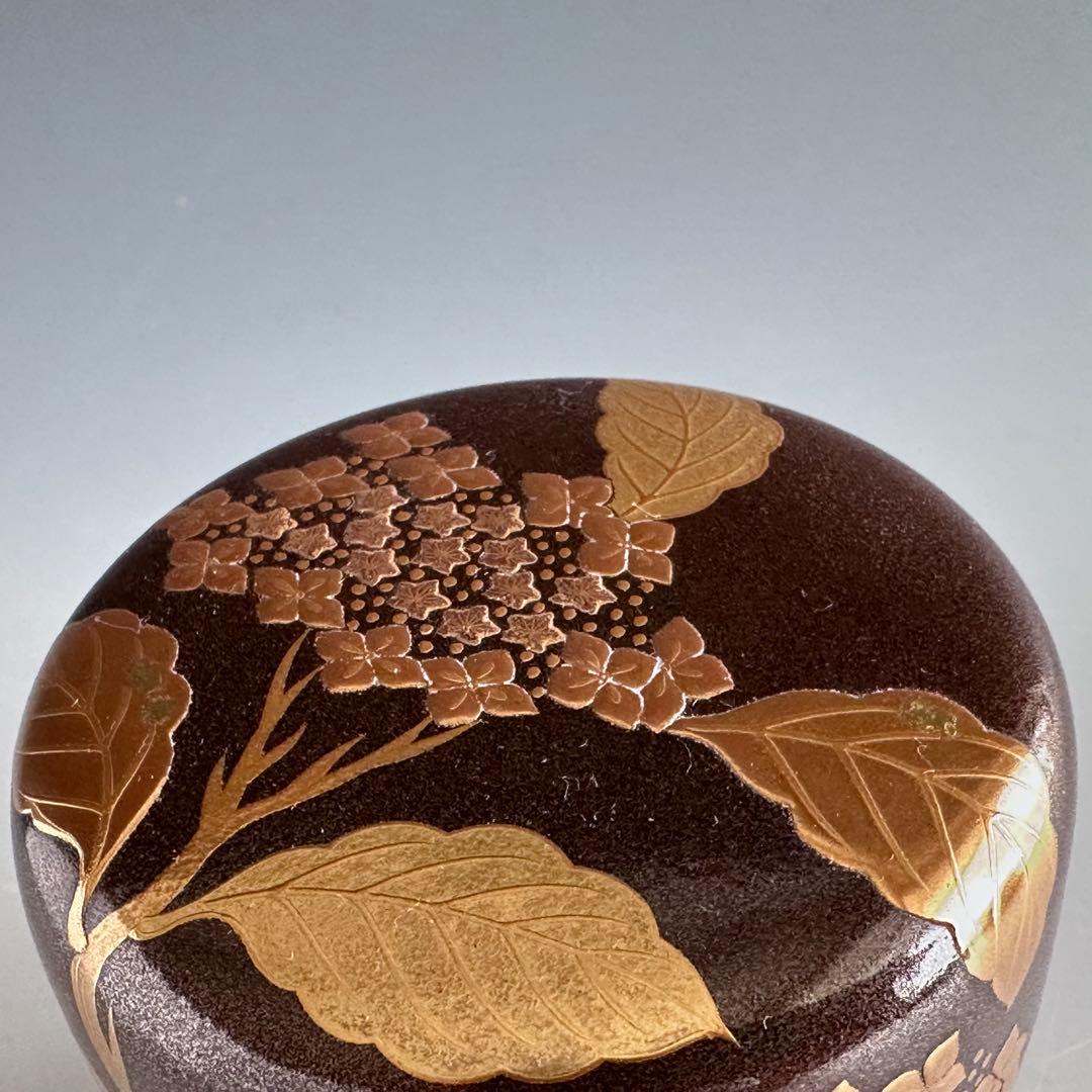 茶道具　銀錆塗　紫陽花蒔絵　大棗　吉田華正　共箱　加賀蒔絵　梅雨　あじさい　茶会