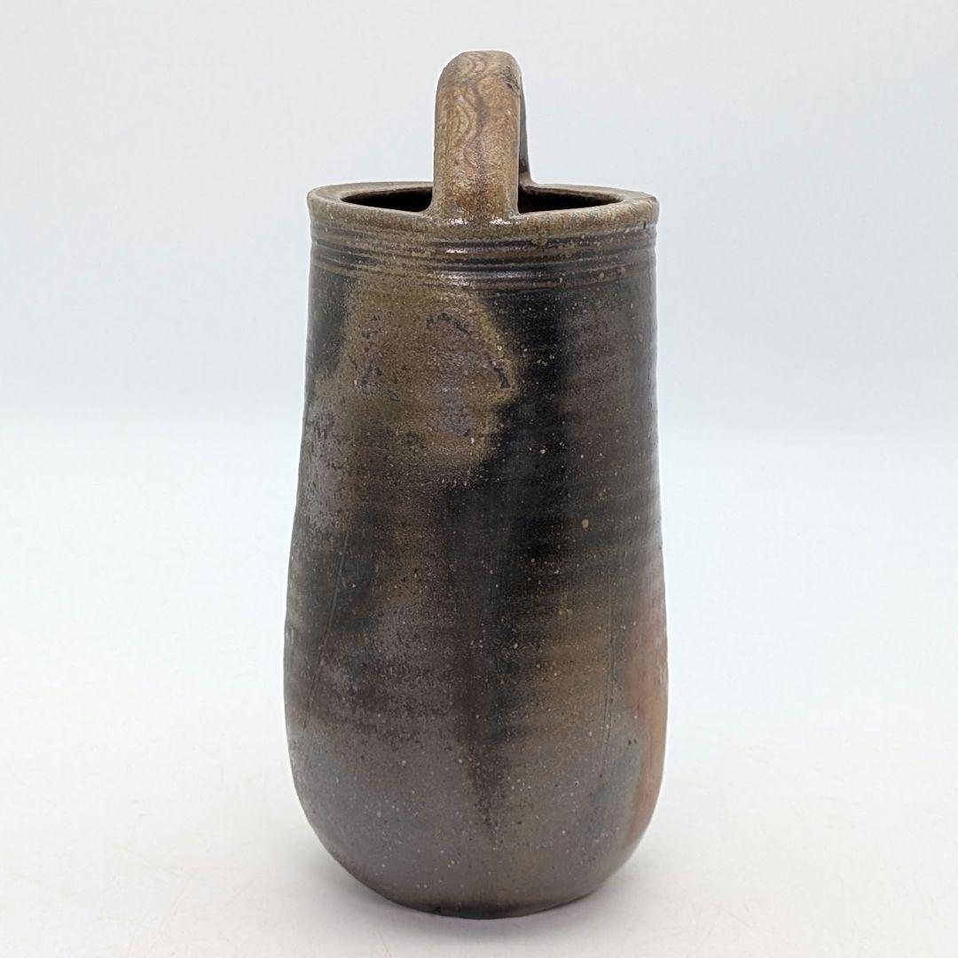 岡山県重要無形文化財 伊勢崎満 備前焼 手付花入 共箱共布栞 花器 花瓶 花生