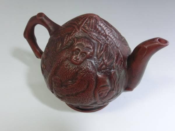 水注■朱泥桃型水差し 猿紋 書道道具 古玩 唐物 中国 古美術 時代物 骨董品■