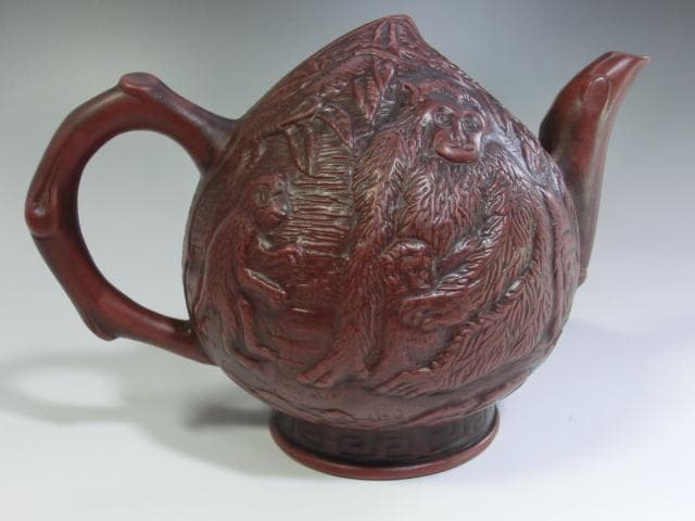 水注■朱泥桃型水差し 猿紋 書道道具 古玩 唐物 中国 古美術 時代物 骨董品■