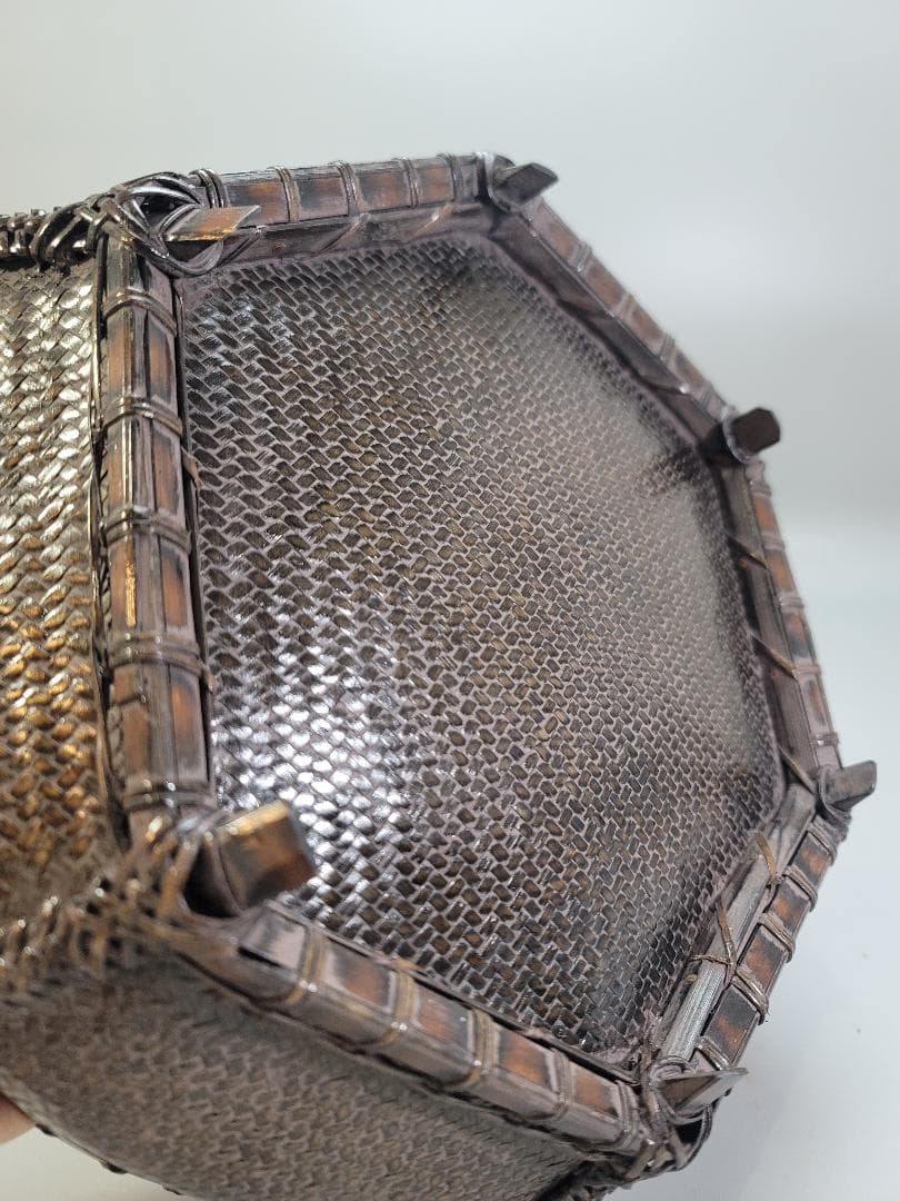 茶道具 唐物 竹網 籠 炭斗 炭籠