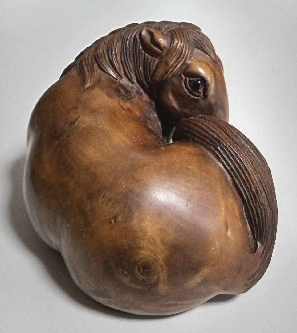 馬　オブジェ　置物　根付け　ツゲ　木彫り 　大サイズ　骨董　アンティーク