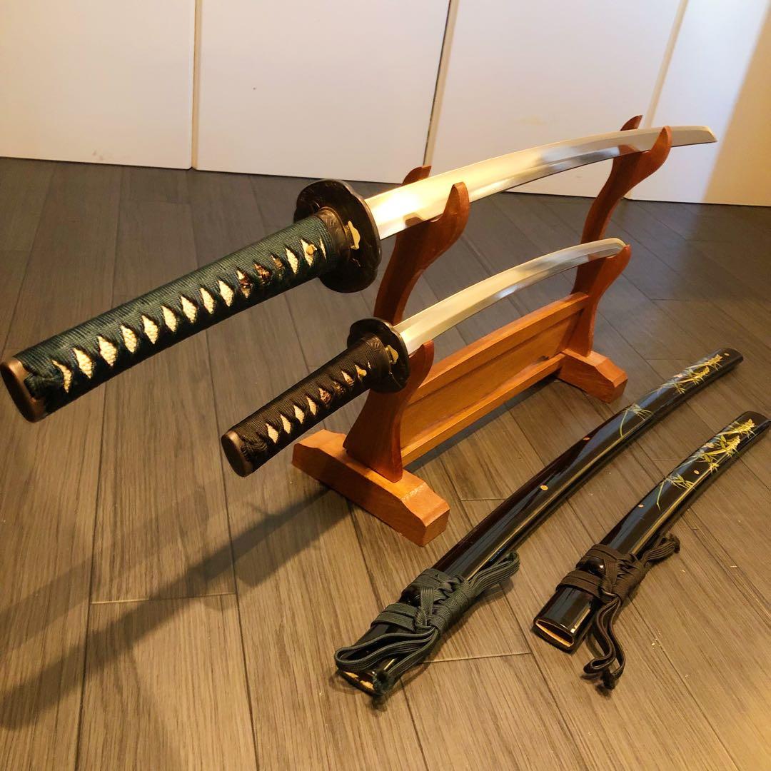 高級模造刀　高級居合刀　 土佐美術刀剣　大小セット　本研波刃　竹笹柄