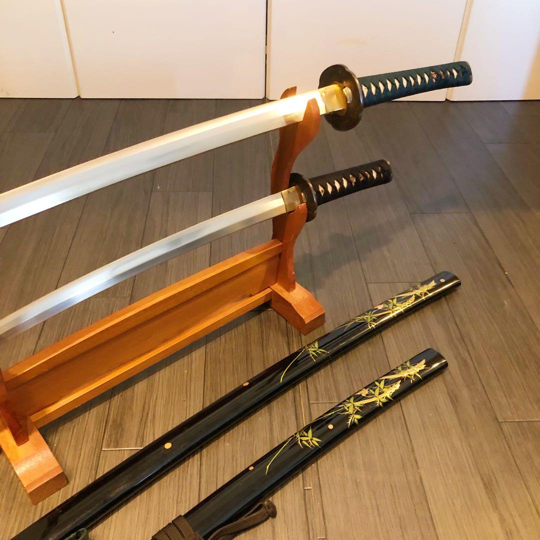 高級模造刀　高級居合刀　 土佐美術刀剣　大小セット　本研波刃　竹笹柄