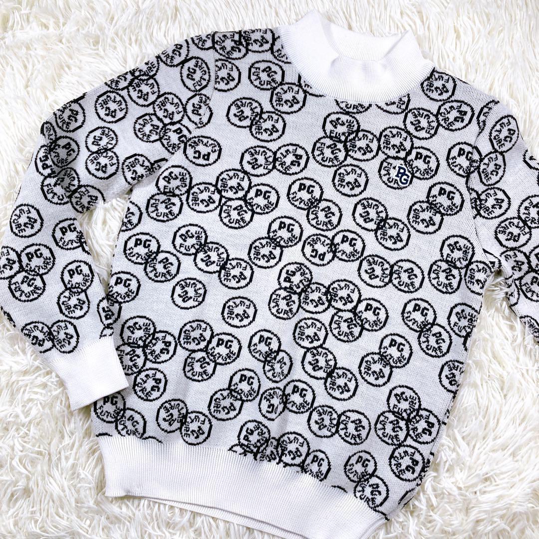 【2021年☆サイズ0☆極美品】パーリーゲイツ セーター　ニコちゃん総柄　白