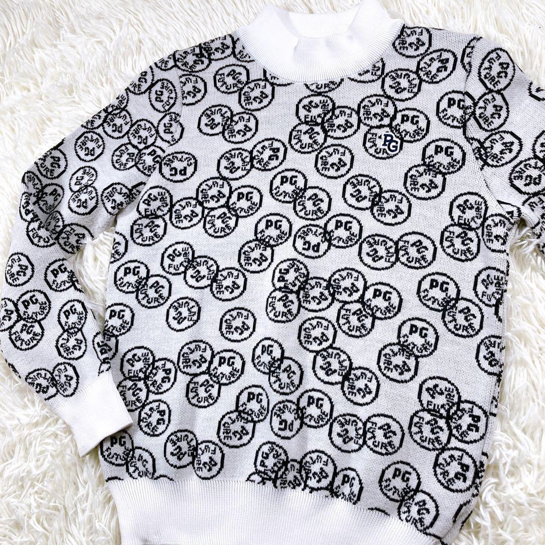 【2021年☆サイズ0☆極美品】パーリーゲイツ セーター　ニコちゃん総柄　白