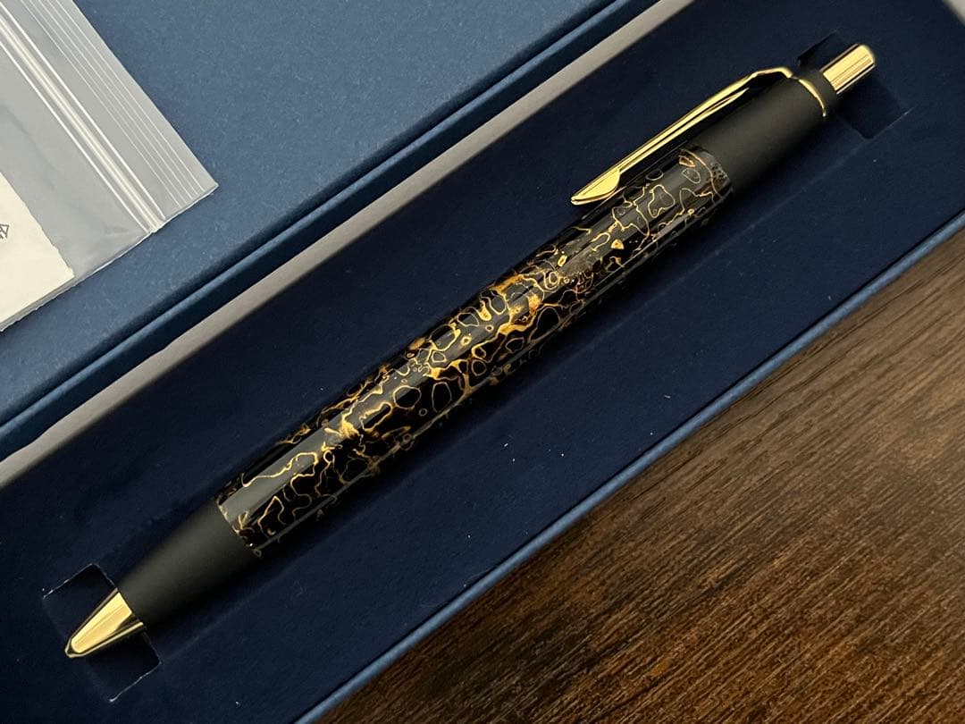 野原工芸　新型シャープペンシル　兆春塗り　黒金　漆金箔　固定式口金付き