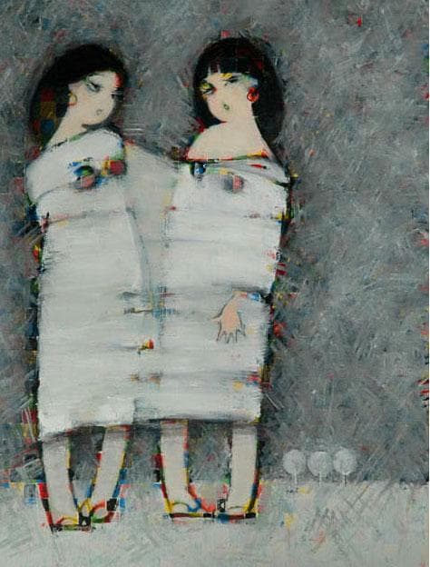 油絵 菅家令子 絵 絵画 インテリア F6-083211 人物 雪国の子供たち