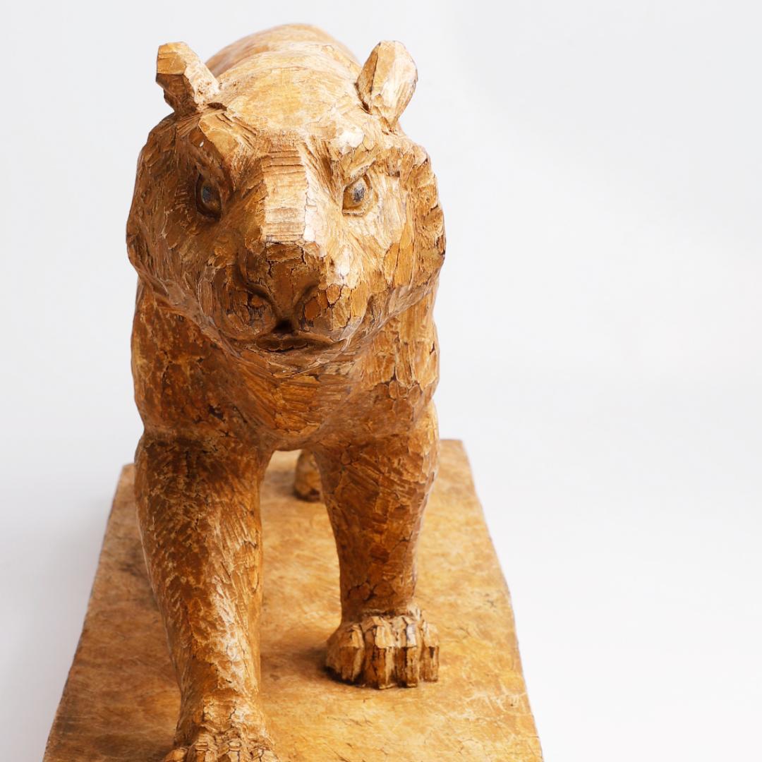 冨永朝堂 木製 虎の彫刻 幅約56㎝ 骨董品