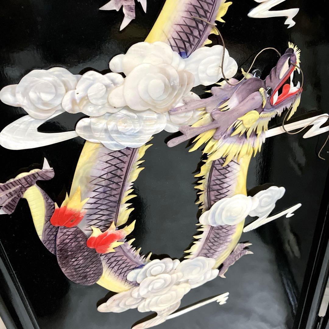 中国骨董　螺鈿細工　屏風　四龍　4連屏風　パーテーション