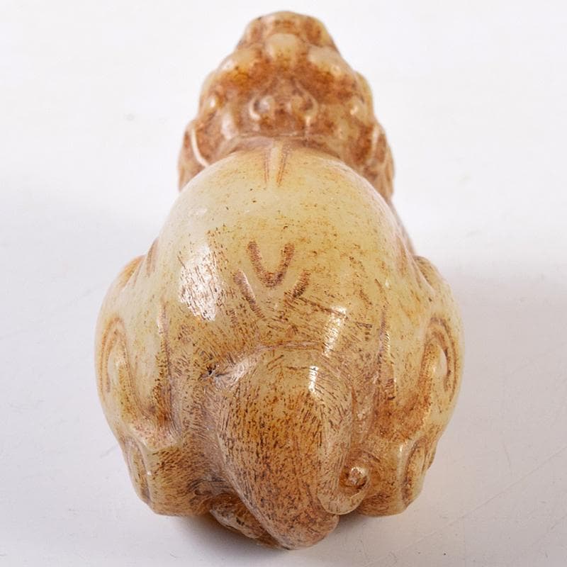 中国　玉石彫刻　獅子　神獣　根付　紙鎮　置物　C　7992E