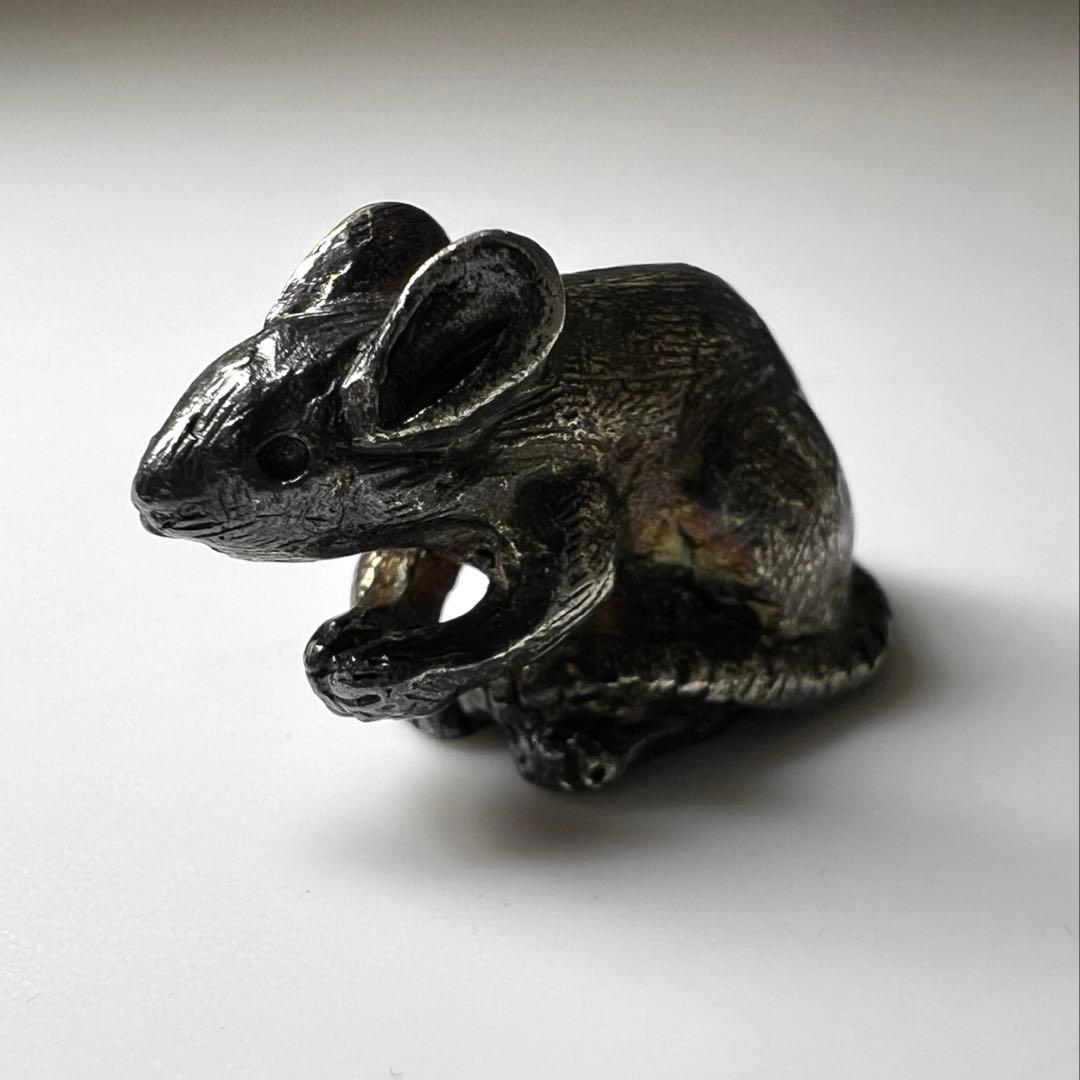 銀刻印　銀製ネズミ根付　8.7g 東Y8-0210☆2F