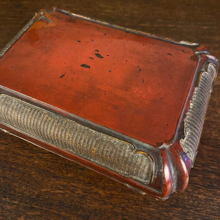 民国　朱漆竹编文房箱　漆箱　漆器　骨董品　美術品　工芸品