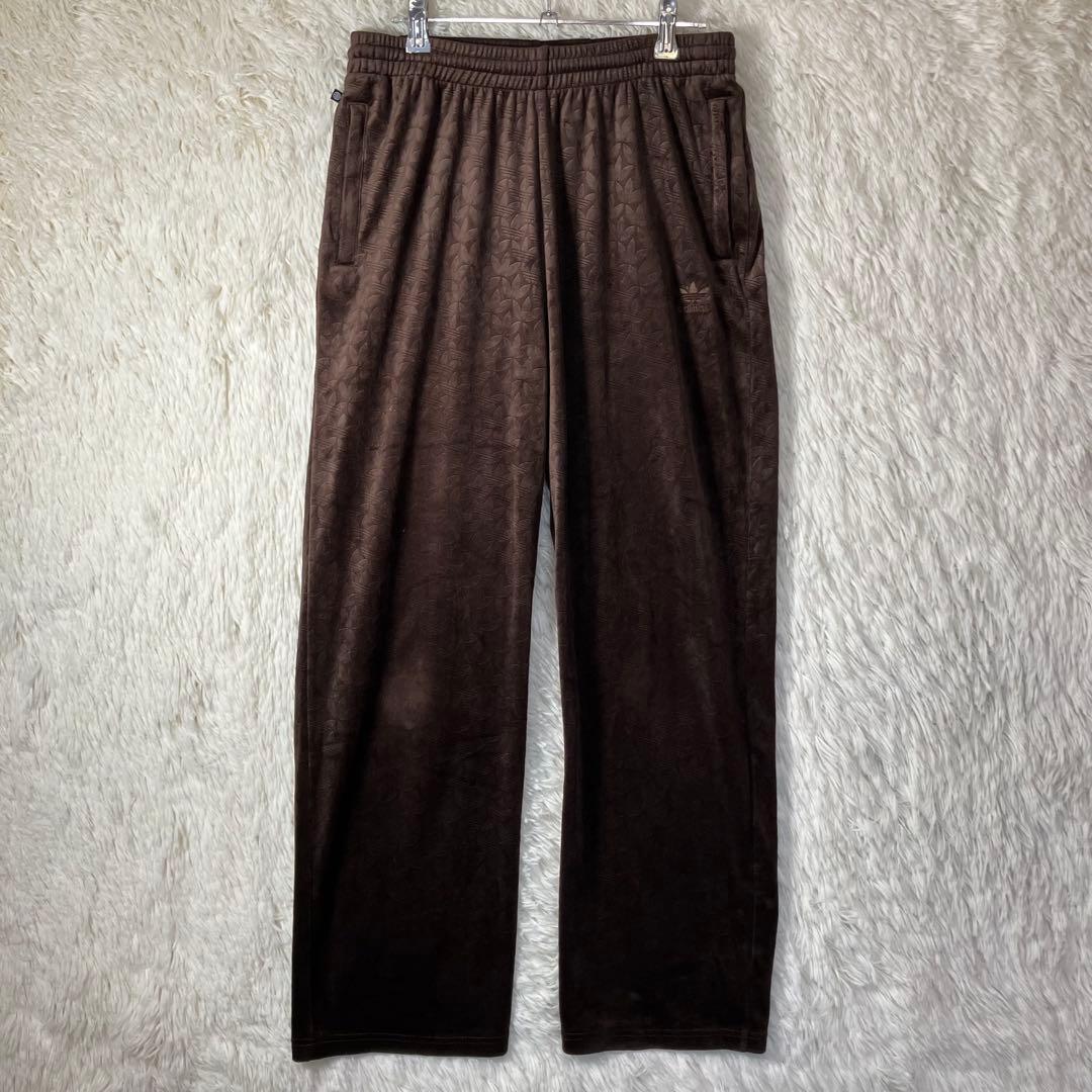 美品 adidas アディダス ベロア トラックパンツ 総柄 モノグラム XL