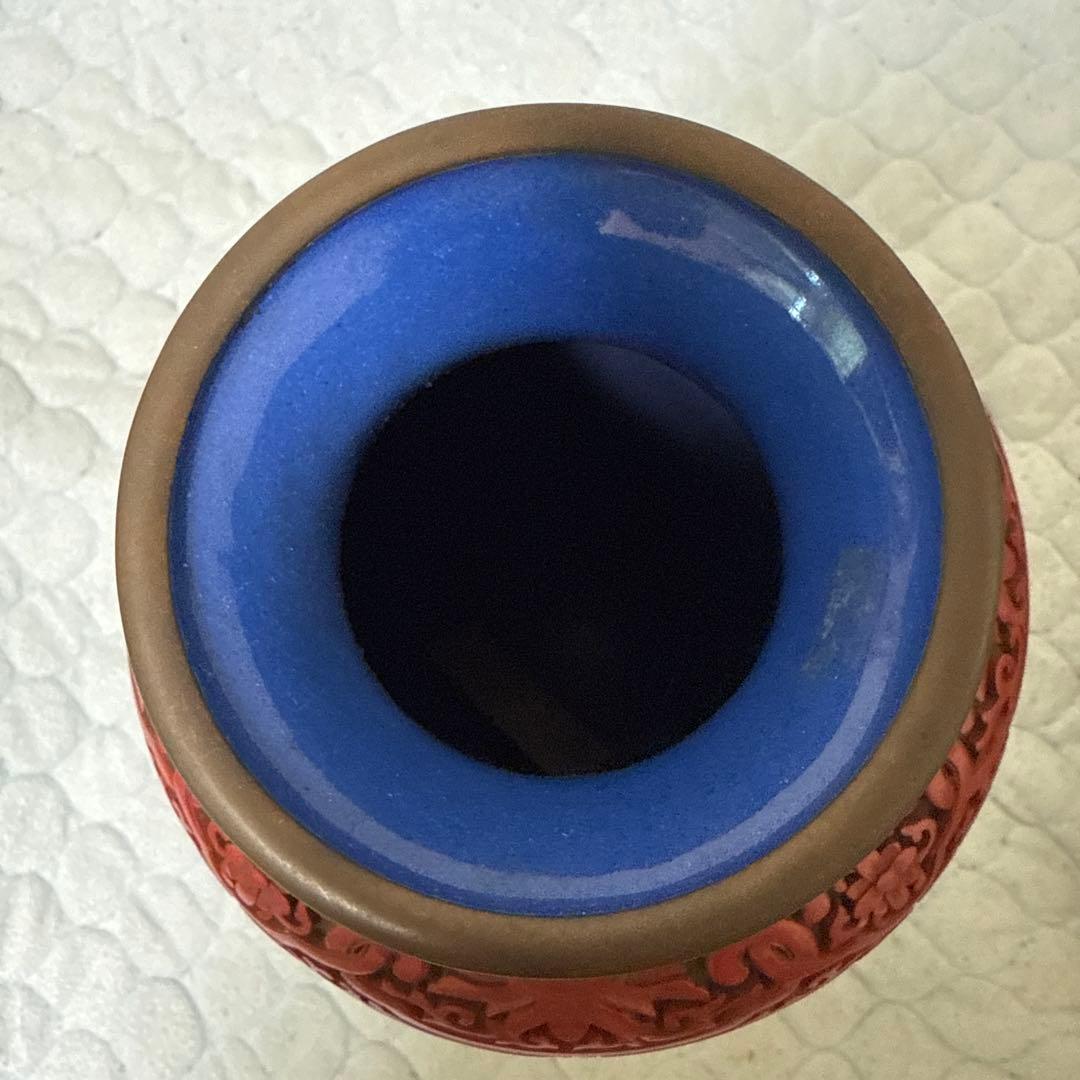 中国美術 大花瓶 堆朱 堆黑 花鳥 唐木台 紫檀 花梨 一輪挿し美品