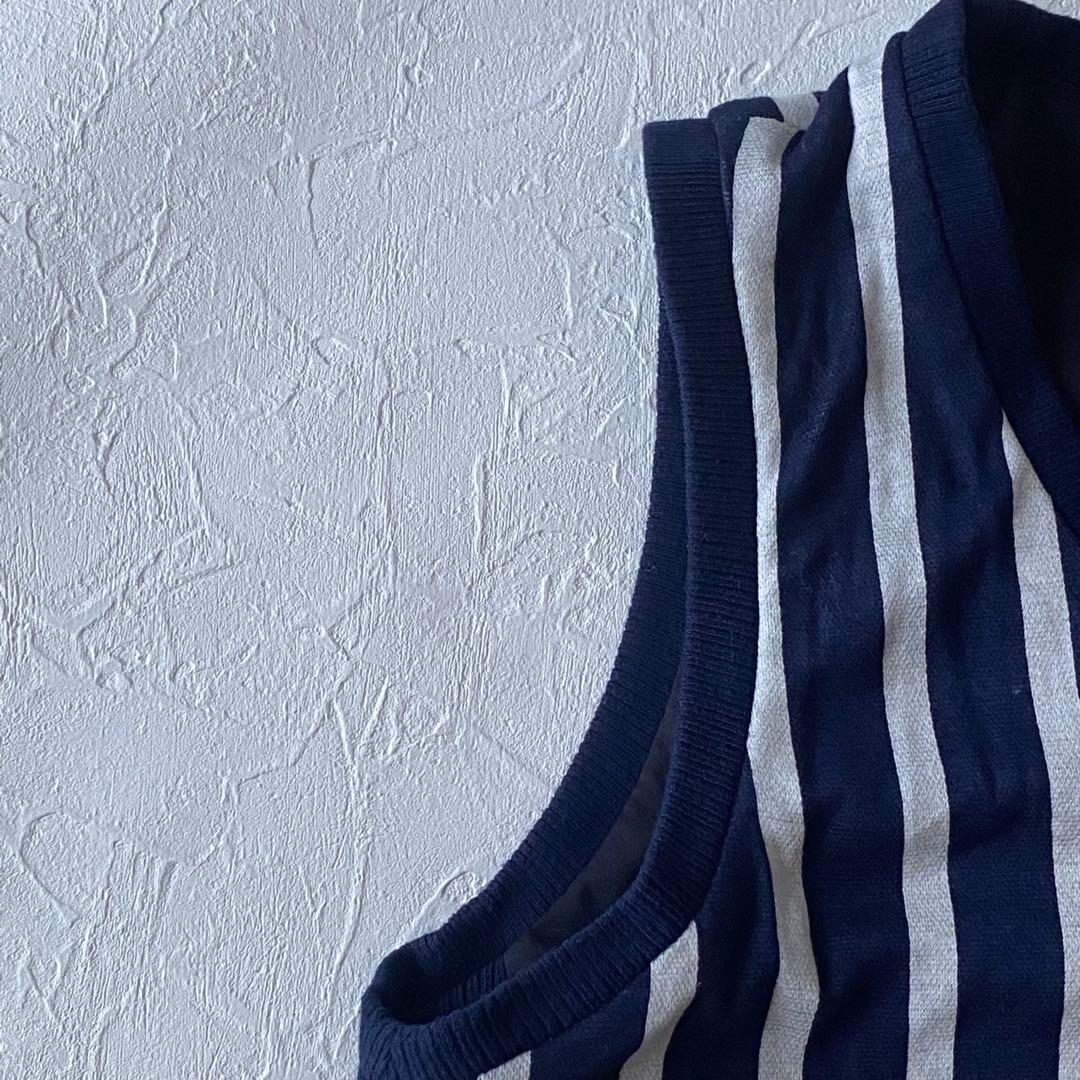 【マスターバニー】リバーシブルVネックベストネイビーストライプ レディース0