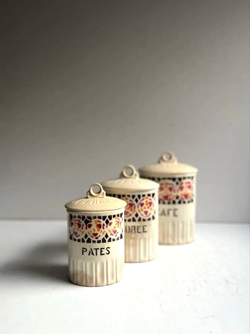 994 フランスアンティーク ステンシル模様のキャニスター セット 蚤の市 パリ