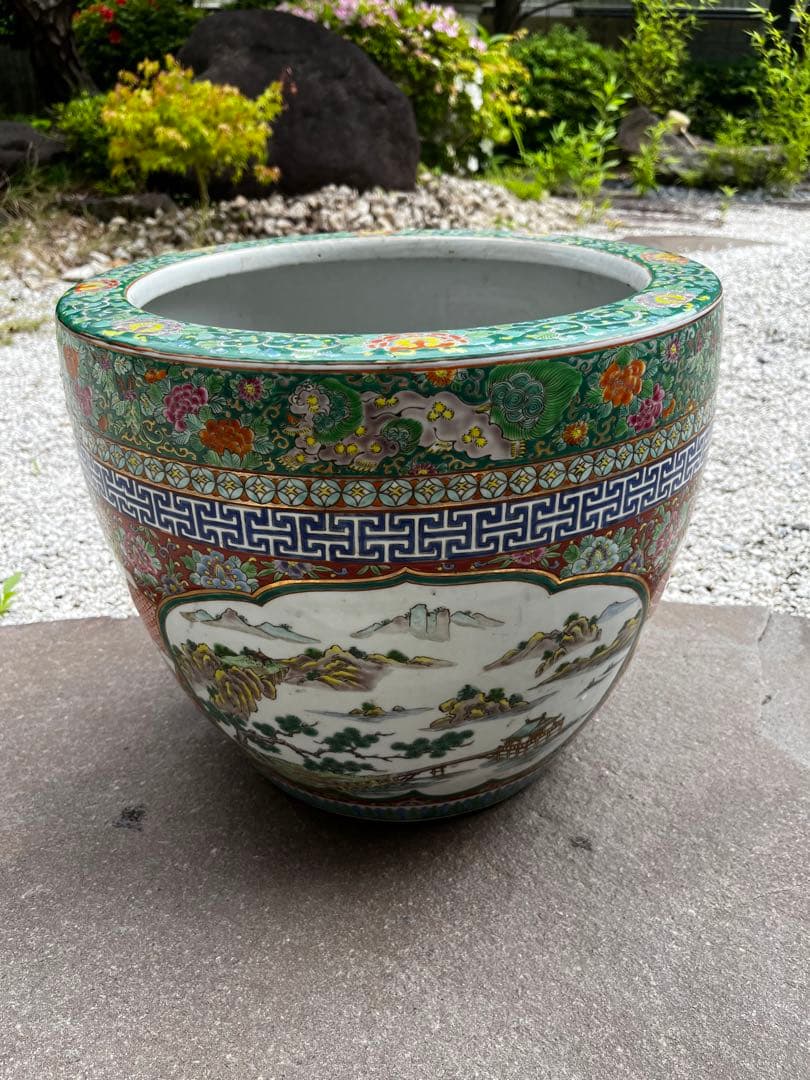 伊万里焼 十錦手 染付 色絵 金彩 花鉢　金魚鉢　火鉢　特大サイズ