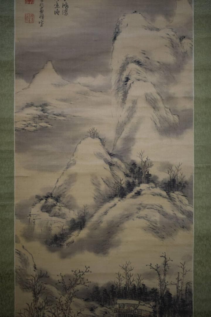 真作/雪翁郁/雪景山水人物図/布袋屋掛軸HG-166