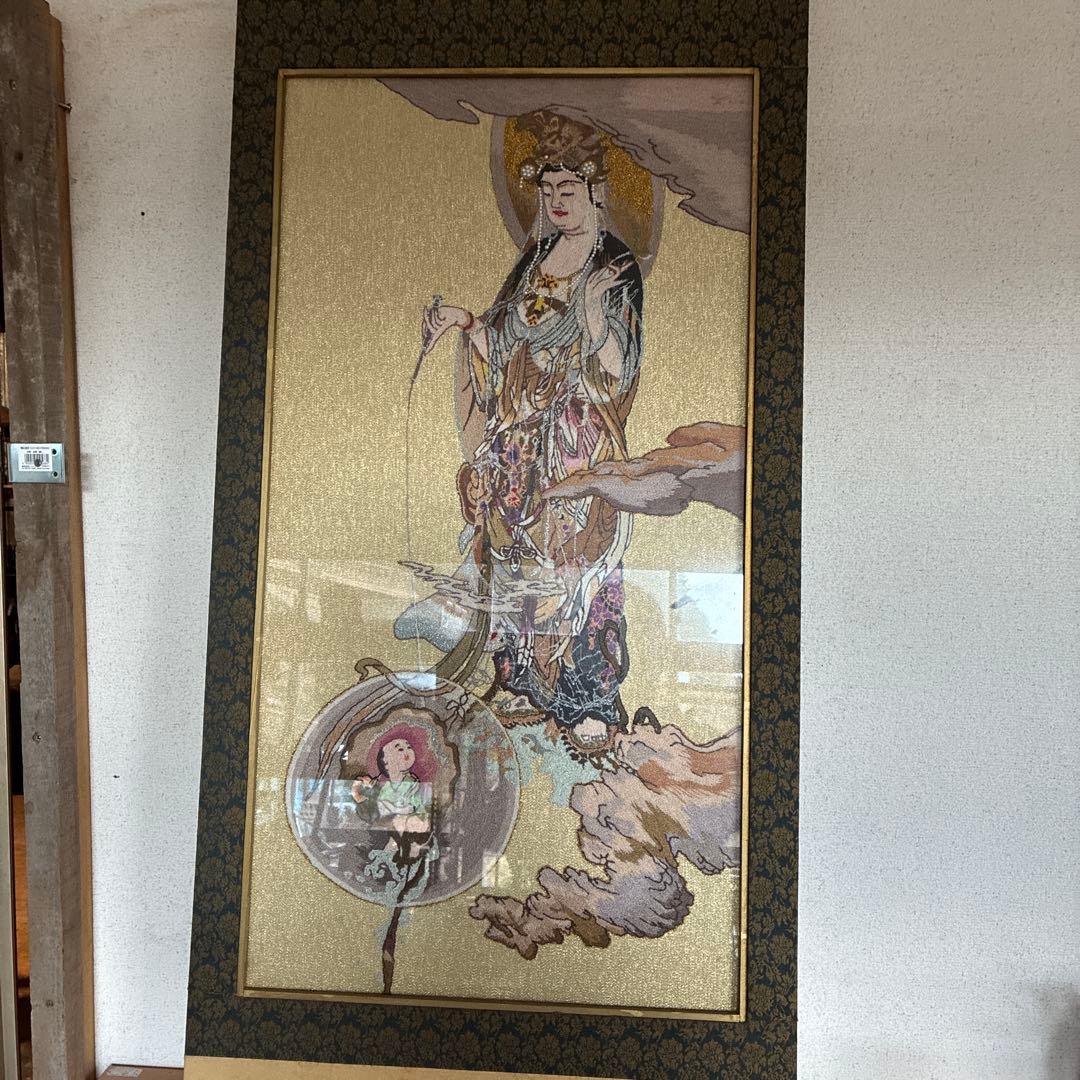 文化刺繍 慈母観音図 着色絹本 仏画 仏教美術 悲母観音 刺繍画 刺繍アート