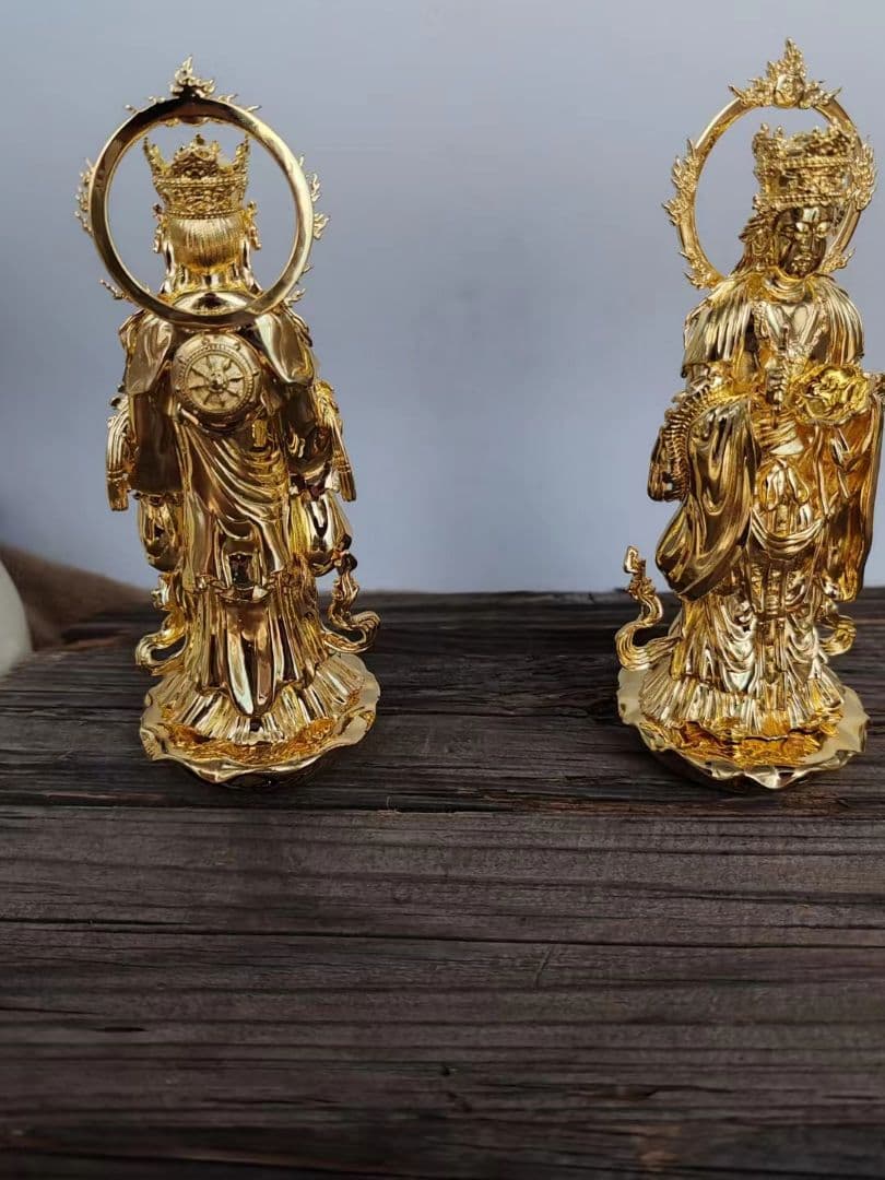 【修縁堂】高品質 仏像 メッキ 帝釈天 置物 木彫 仏様 可装蔵