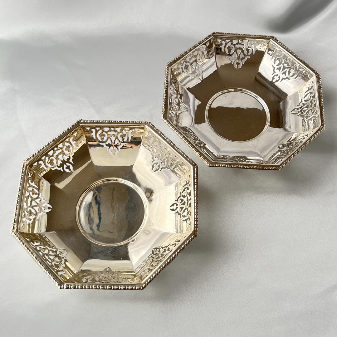 【英国】 透かしのオクタゴンボウル ペア【シルバープレート】