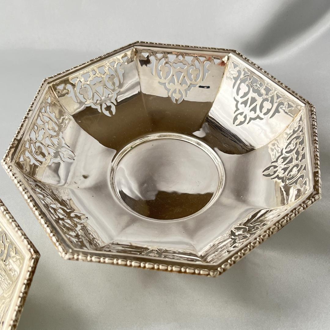【英国】 透かしのオクタゴンボウル ペア【シルバープレート】