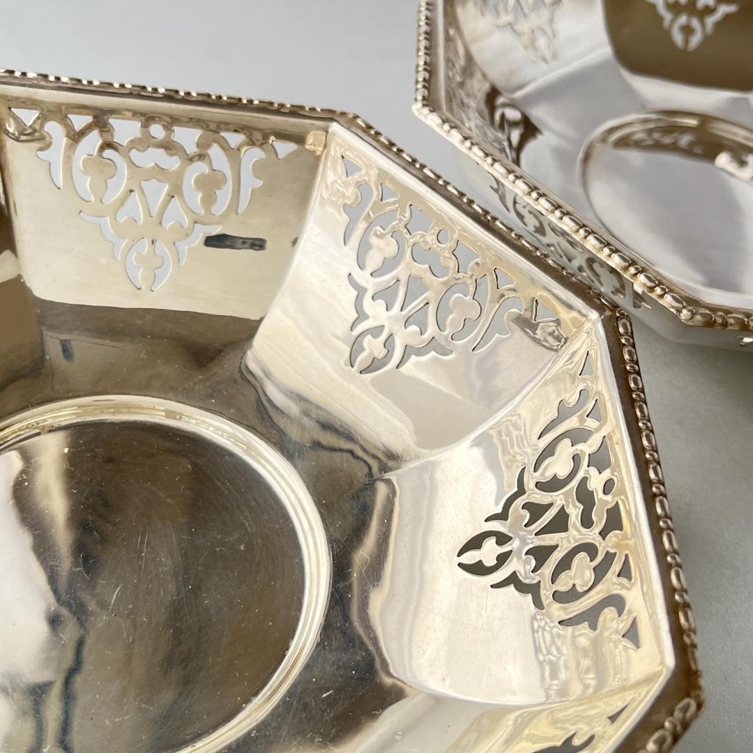 【英国】 透かしのオクタゴンボウル ペア【シルバープレート】