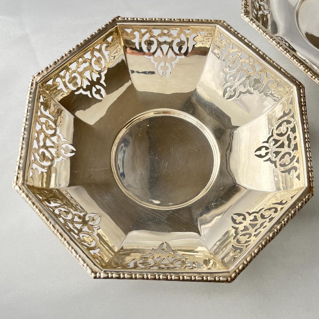 【英国】 透かしのオクタゴンボウル ペア【シルバープレート】