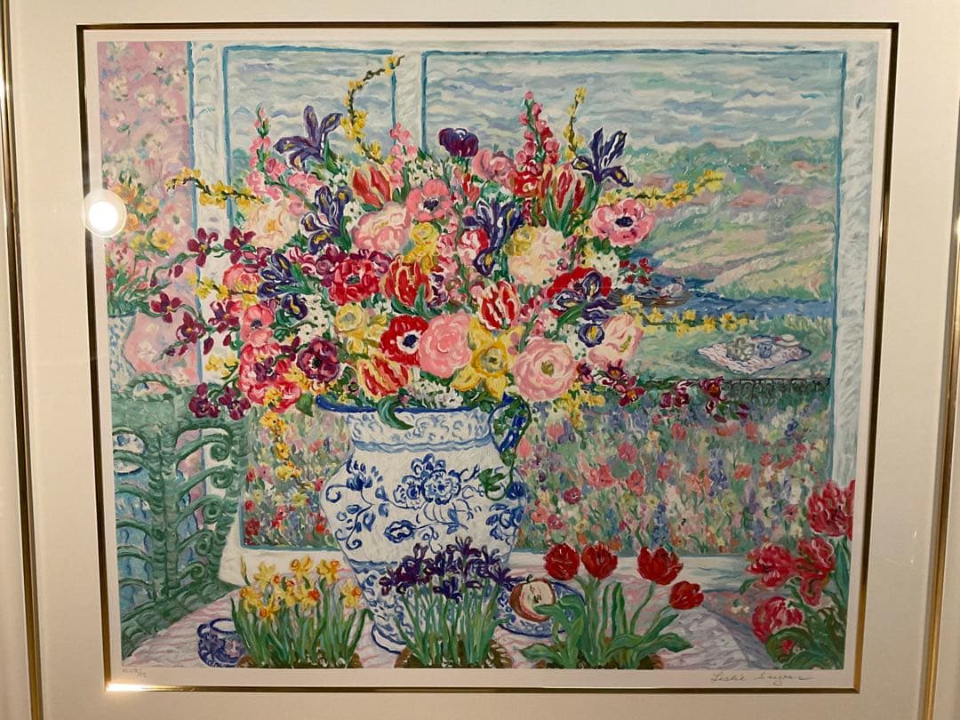 レスリー・セイヤー「グリーンウイッカーズチェア」シルクスクリーン　直筆サイン有り