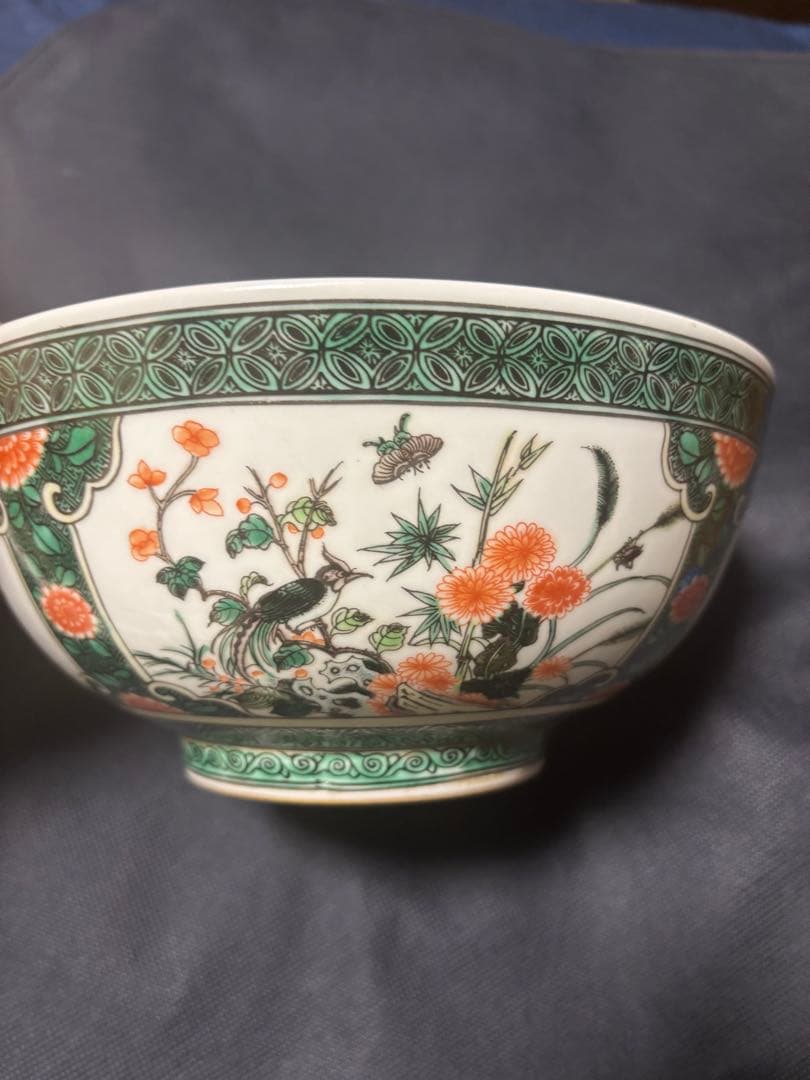 中国古美術品　五彩　花鳥文　大碗　大清康煕年製　22cm 鉢