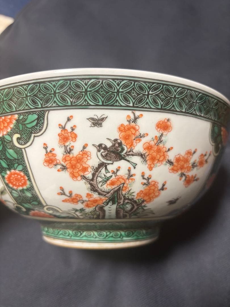 中国古美術品　五彩　花鳥文　大碗　大清康煕年製　22cm 鉢