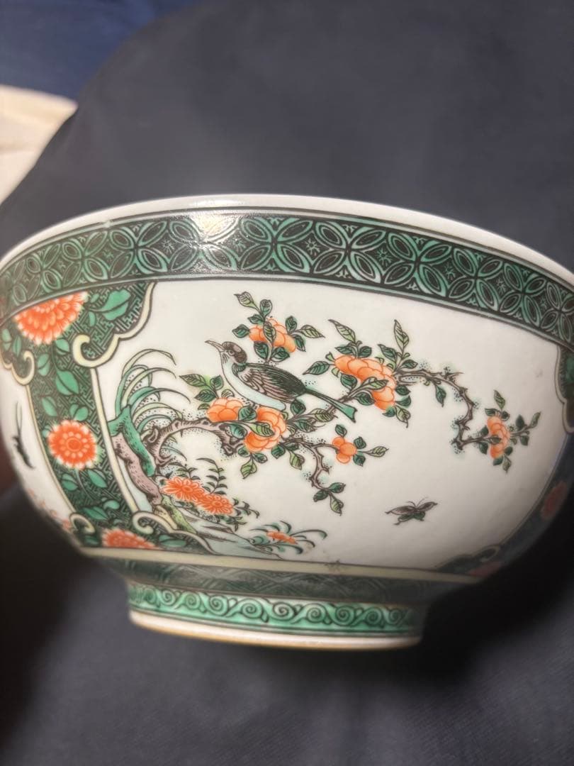 中国古美術品　五彩　花鳥文　大碗　大清康煕年製　22cm 鉢