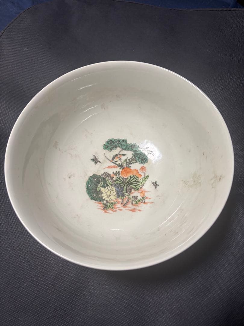 中国古美術品　五彩　花鳥文　大碗　大清康煕年製　22cm 鉢