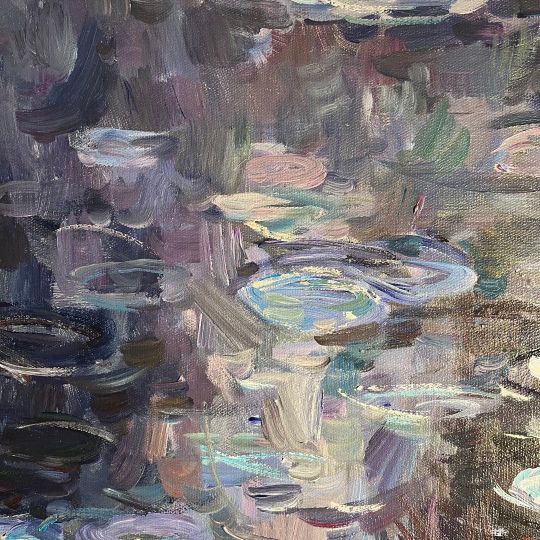 手書き油絵 クロード・モネ 睡蓮 肉筆絵画 額付き インテリア 油彩画